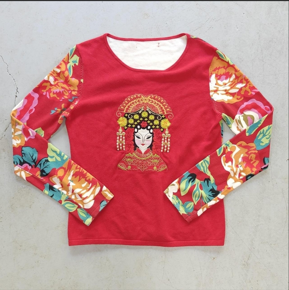 Ethnic Embroidery Floral Sweatshirt S-M